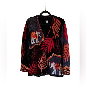 Women’s SWEATER SWEATER Vintage Elephant Beaded Beautiful Cardigan M